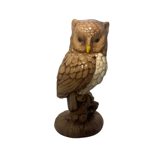 Vintage 1970s Cottagecore Ceramic Brown Owl Figurine - Picture 1 of 5